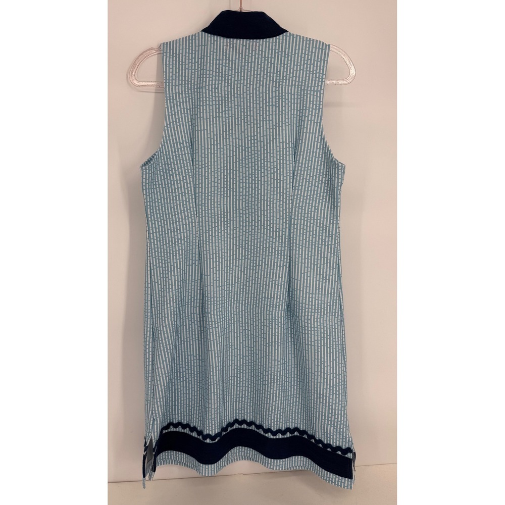 Simply‎ Southern Blue White Dash Print Sleeveless Shift Dress Women Navy Sz M - Picture 4 of 9